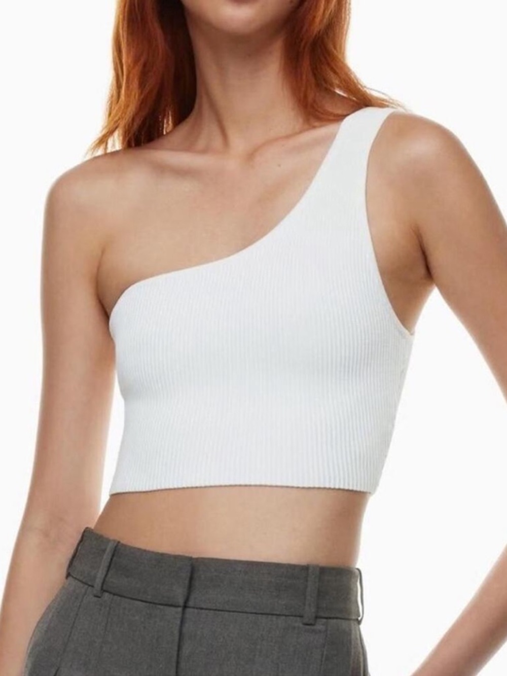 Babaton Ribbed Sculpt Knit One Shoulder Crop Top